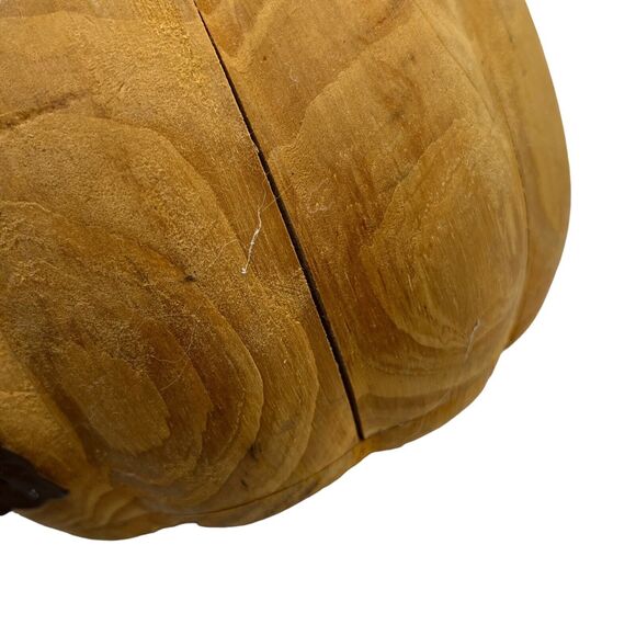 Pottery Barn Hand Carved Wooden Pumpkin Basket w/ Metal Handle Autumn!!! - Picture 11 of 12